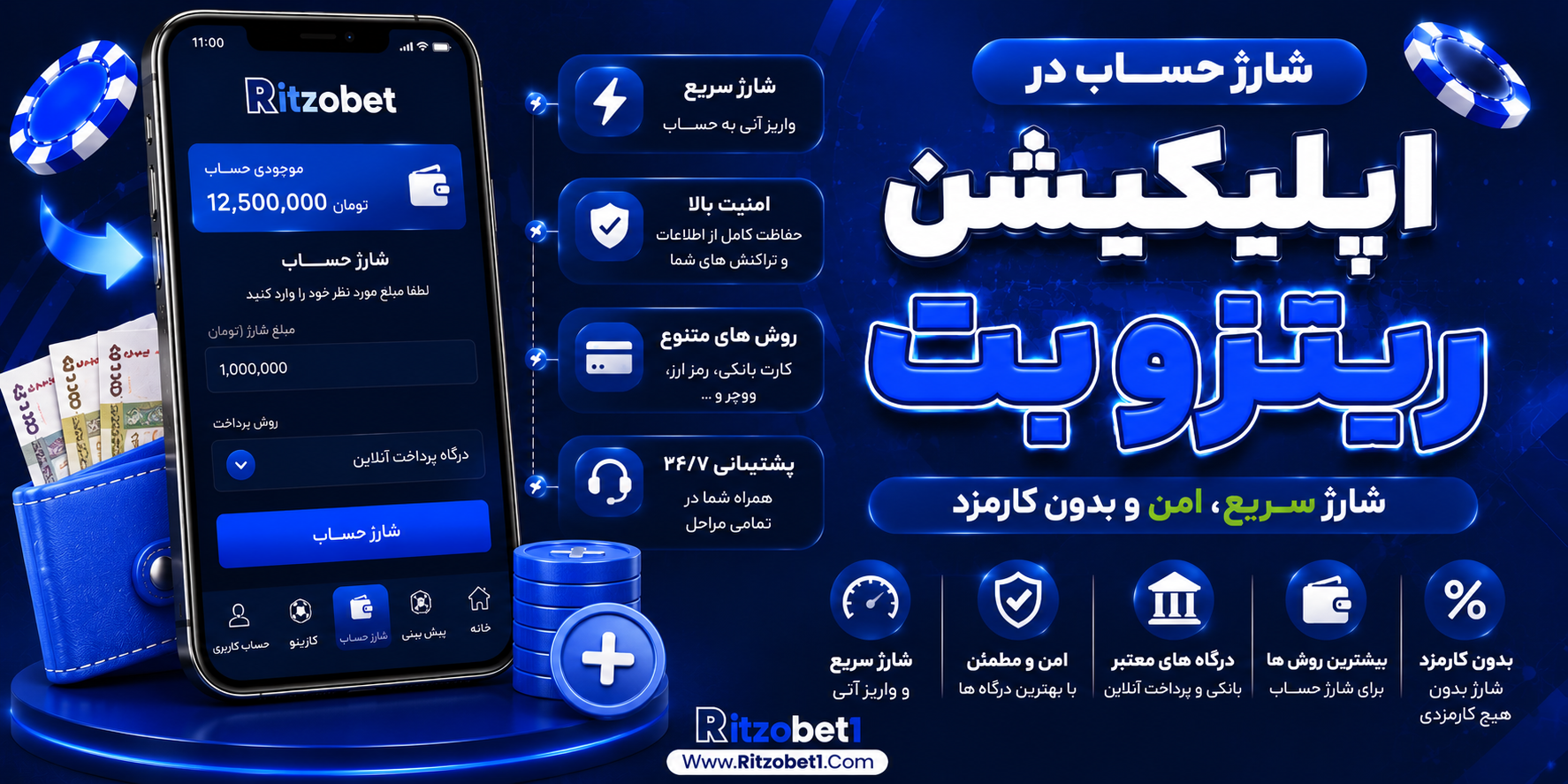 شارژ حساب در اپلیکیشن ریتزو بت