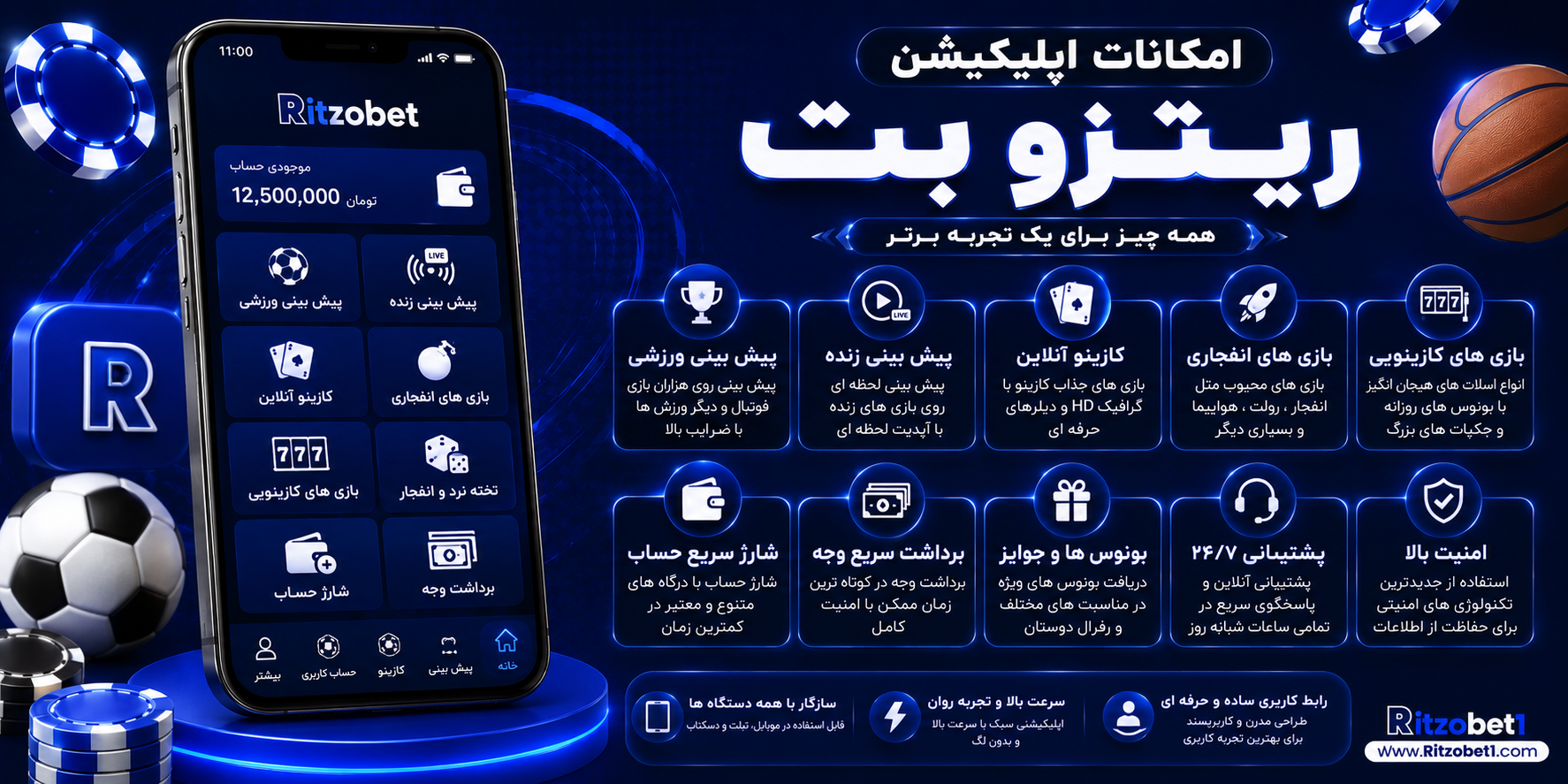 امکانات اپلیکیشن ریتزو بت